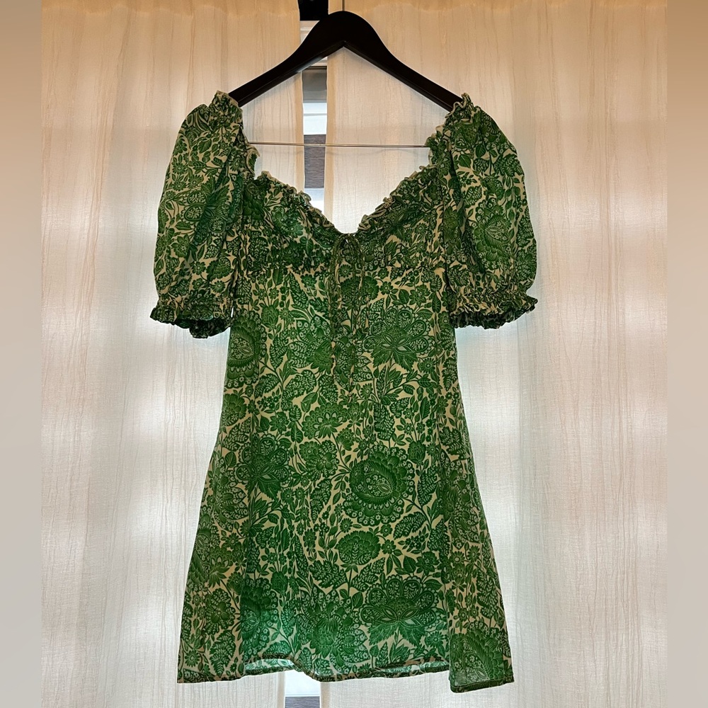 Olivaceous Paisley Puff Sleeve Dress